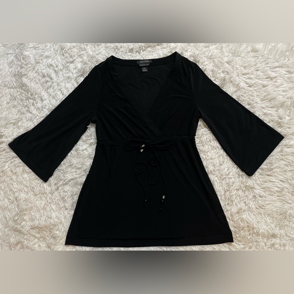 White House Black Market Tops - White House Black Market Signature Knit 3/4 Sleeve Black Blouse Tunic Babydoll L